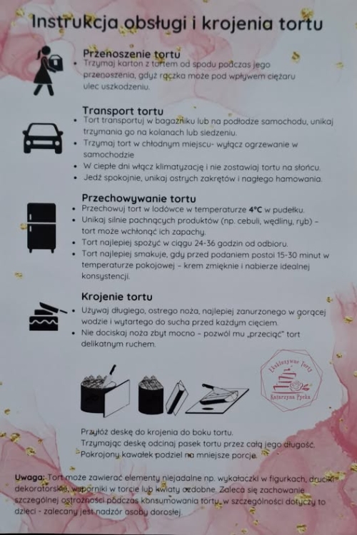 Instrukcja obsługi i krojenia tortu